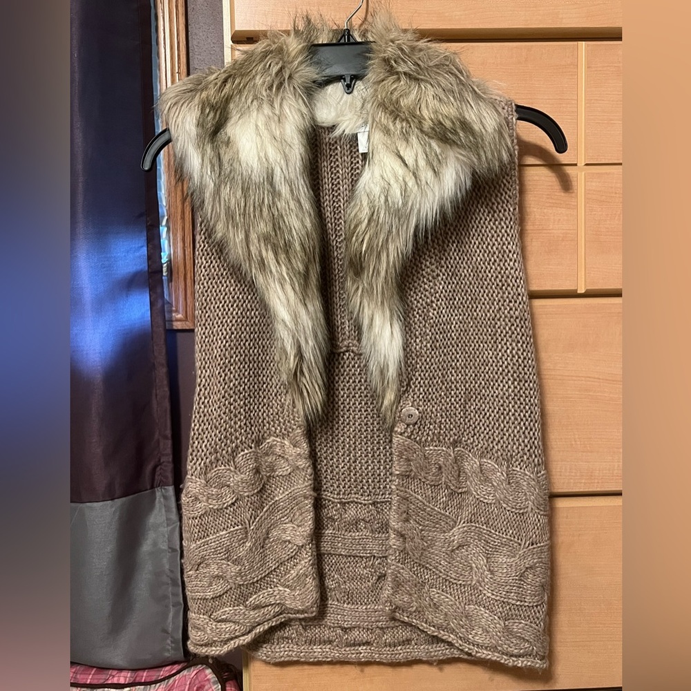 Ann Taylor LOFT Sweater with Faux Fur Trim